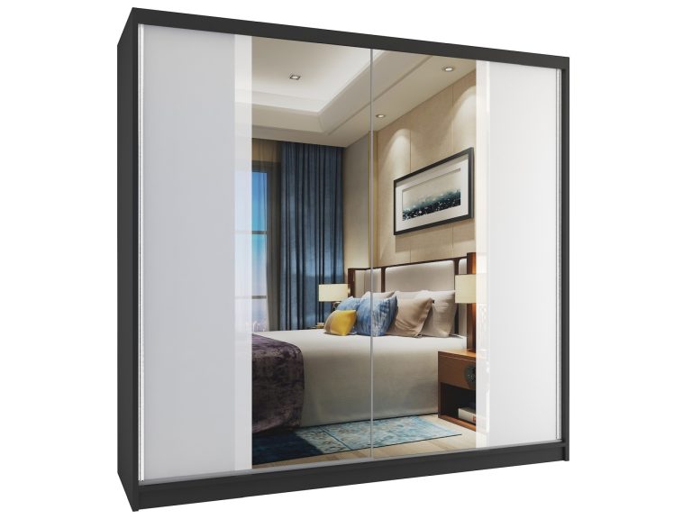 Armoire 200 cm Belini noir mat / blanc mat avec portes coulissantes et miroir Fabricant MV SZP1/1/B/W/W/HI