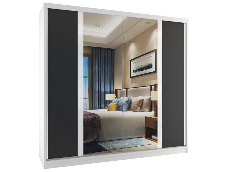 Armoire coulissante 200 cm avec miroir blanc mat Fabricant MV SZP1/2/W/B/W/HI