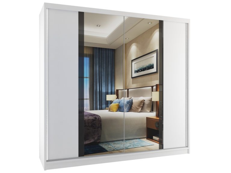Armoire coulissante 200 cm avec miroir blanc mat Fabricant MV SZP1/2/W/W/B/HI