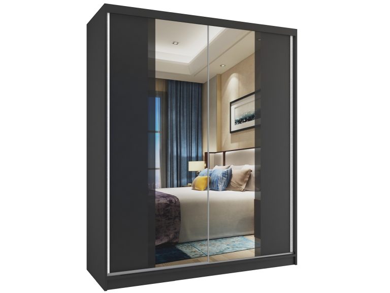Armoire coulissante 133 cm avec miroir noir ébène foncé Fabricant MV SZP2/2/B/B/B/HI