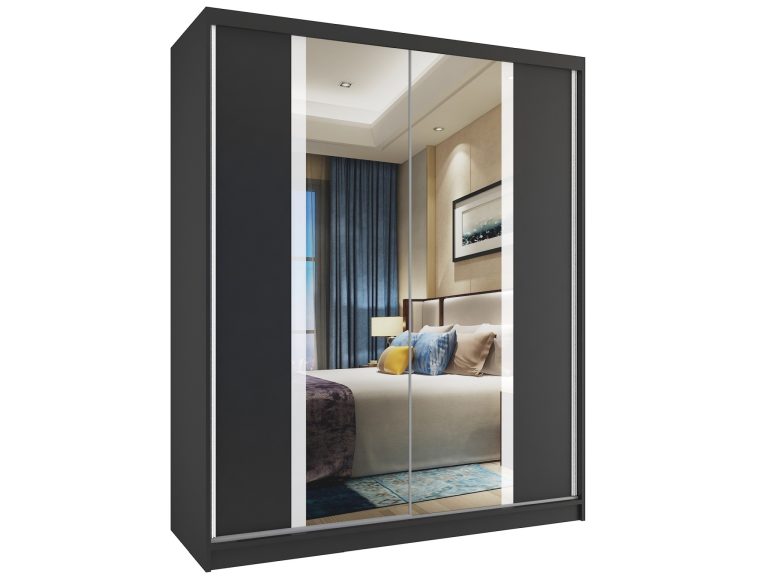 Armoire coulissante 133 cm avec miroir noir ébène foncé Fabricant MV SZP2/2/B/B/W/HI