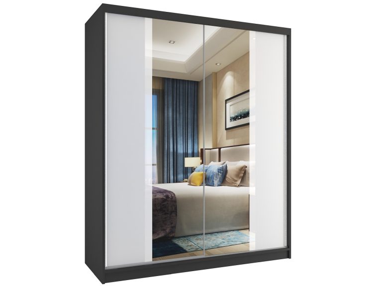 Armoire coulissante 133 cm avec miroir noir ébène foncé Fabricant MV SZP2/2/B/W/W/HI