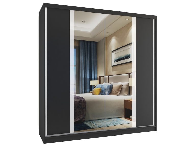 Armoire coulissante 158 cm avec miroir noir ébène foncé Fabricant MV SZP3/2/B/B/W/HI