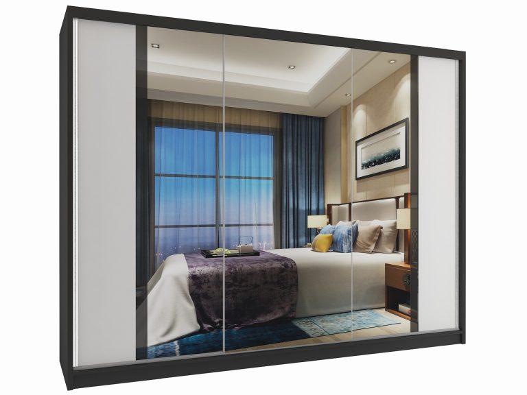 Armoire 235 cm Belini noir mat / blanc mat avec portes coulissantes et miroir Fabricant MV SZP4/1/1B/2W1L/B/HI