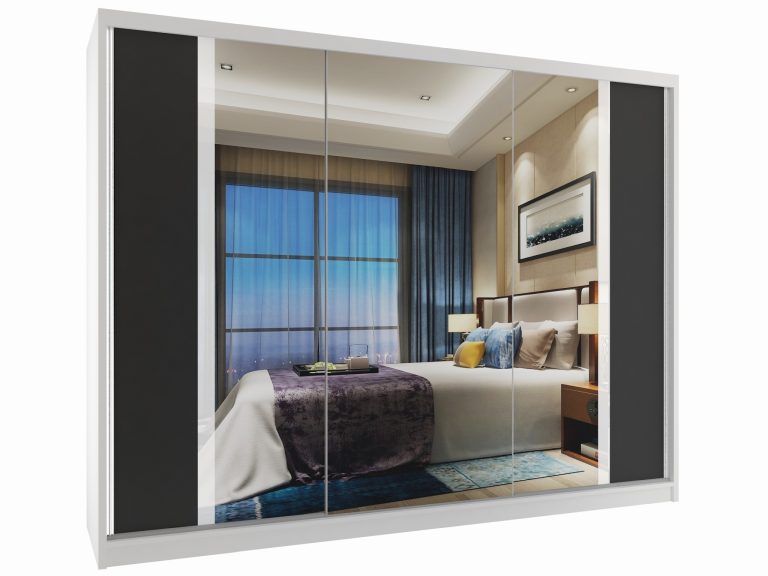 Armoire 235 cm Belini blanc mat / noir mat avec portes coulissantes et miroir Fabricant MV SZP4/1/1W/2B1L/W/HI