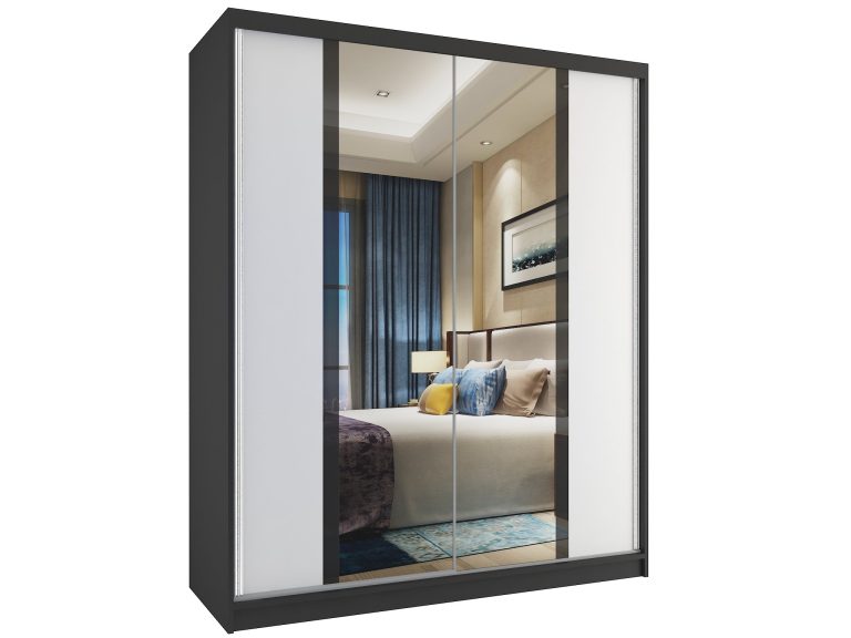 Armoire coulissante 133 cm avec miroir noir ébène foncé Fabricant MV SZP2/2/B/W/B/HI