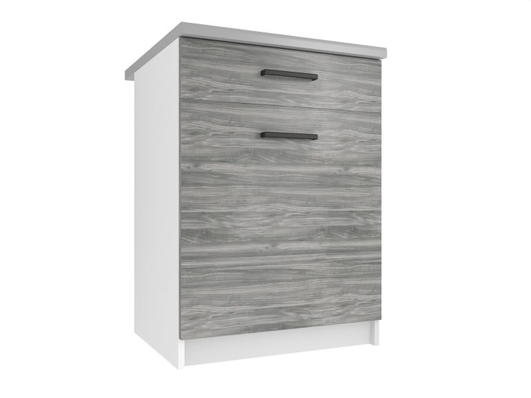 Meuble de cuisine bas avec tiroirs Belini 60 cm gris anthracite Glamour Wood sans plan de travail Fabricant TOR SDSZ1-60/0/WT/GW1/BB/B1