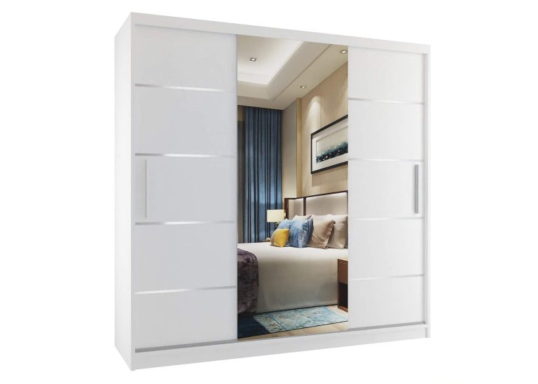 Armoire 200 cm Belini blanc mat avec portes coulissantes, miroir et tiroirs Fabricant MT SZP5/1/W/W/0/KLAL