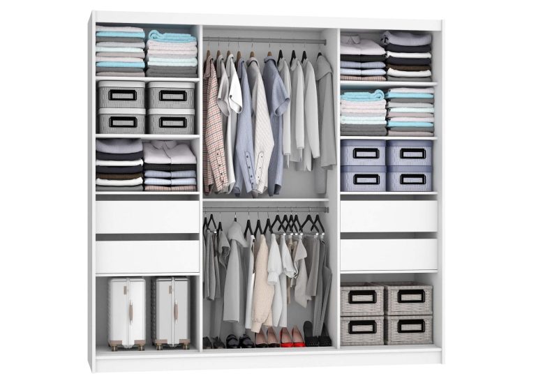 Armoire 200 cm Belini blanc mat / chêne wotan avec portes coulissantes, miroir et tiroirs Fabricant MT SZP5/1/W/DW/0/KLAL