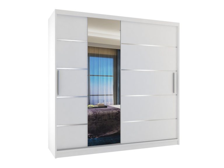 Armoire 200 cm Belini blanc mat avec portes coulissantes, miroir et tiroirs Fabricant MBP SZP5/1/W/W/0/KLAL