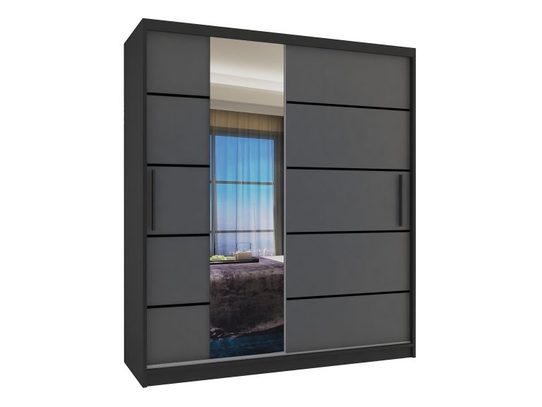 Armoire 133 cm Belini noir mat / gris mat avec portes coulissantes, miroir et tiroirs Fabricant MBP SZP6/1/B/SR/0/KLP