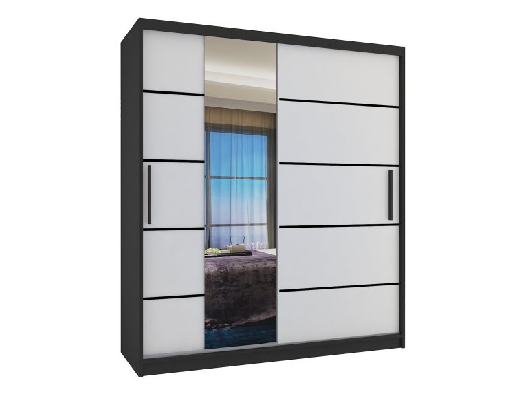 Armoire 133 cm Belini noir mat / blanc mat avec portes coulissantes miroir et tiroirs Fabricant MBP SZP6/1/B/W/0/KLP