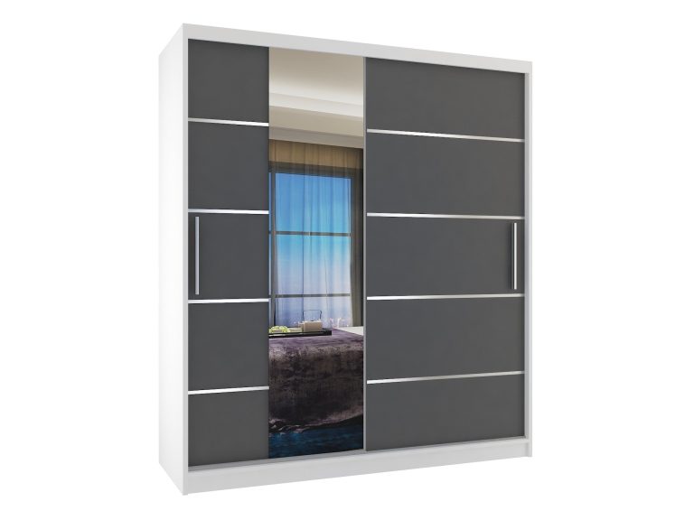 Armoire 133 cm Belini blanc mat / gris mat avec portes coulissantes miroir et tiroirs Fabricant MBP SZP6/1/W/SR/0/KLAL