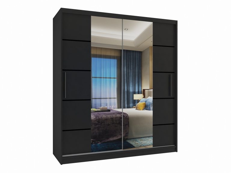 Armoire 133 cm Belini noir mat avec portes coulissantes, miroir et tiroirs Fabricant ME SZP6/1/B/B/0/KLP