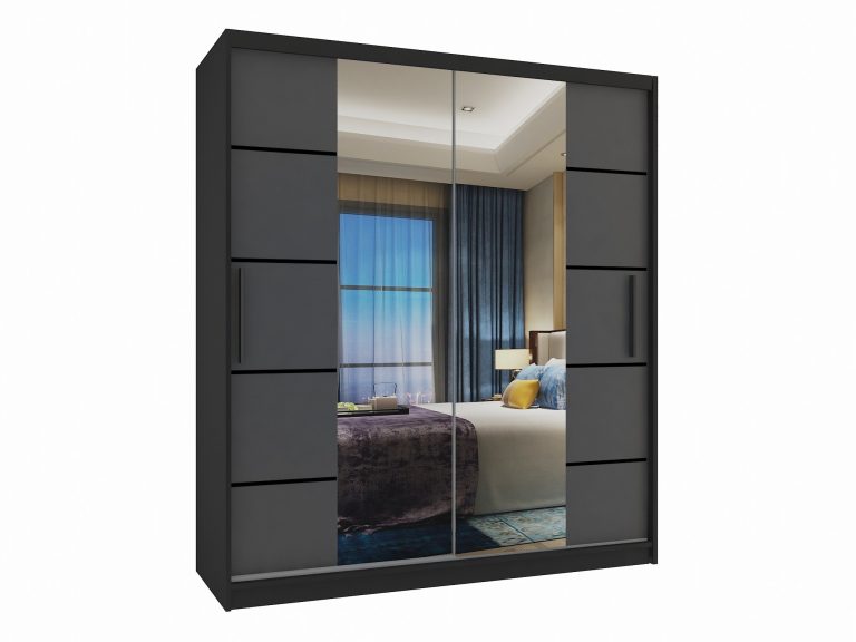 Armoire 133 cm Belini noir mat / gris mat avec portes coulissantes miroir et tiroirs Fabricant ME SZP6/1/B/SR/0/KLP