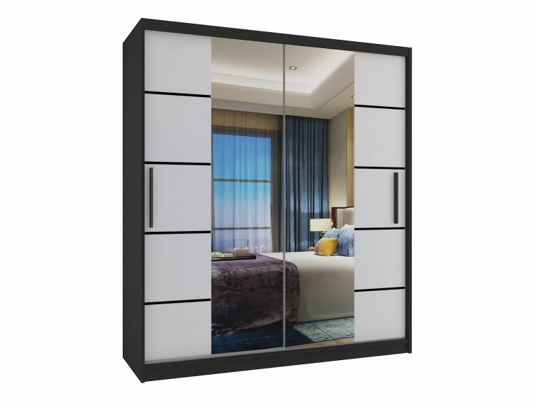 Armoire 133 cm Belini noir mat / blanc mat avec portes coulissantes miroir et tiroirs Fabricant ME SZP6/1/B/W/0/KLP