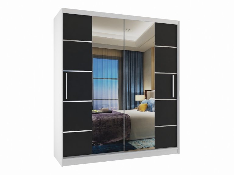 Armoire 133 cm Belini blanc mat / noir mat avec portes coulissantes miroir et tiroirs Fabricant ME SZP6/1/W/B/0/KLAL