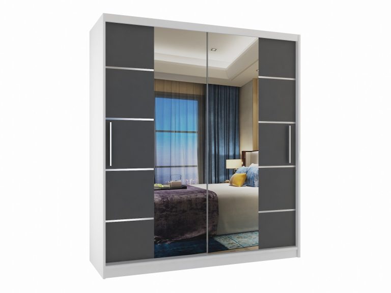Armoire 133 cm Belini blanc mat / gris mat avec portes coulissantes miroir et tiroirs Fabricant ME SZP6/1/W/SR/0/KLAL