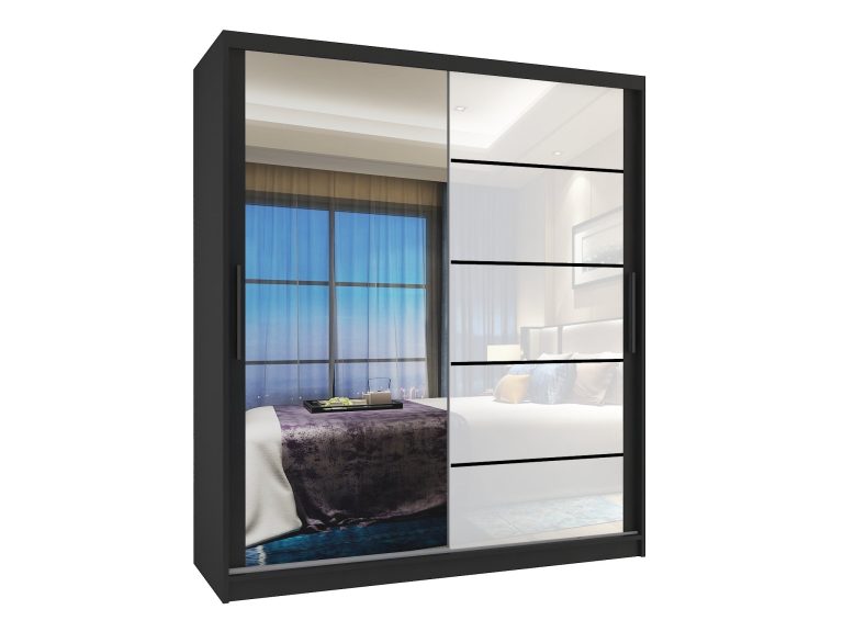 Armoire 133 cm Belini noir mat / blanc brillant avec portes coulissantes miroir et tiroirs Fabricant MGB SZP6/1/B/1L5W/KLP