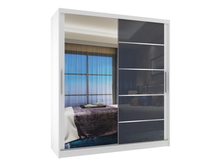 Armoire coulissante 133 cm PREMIUM AVEC TIROIRS et miroir gris acier brillant Fabricant MGB SZP6/1/W/1L5S/KLAL