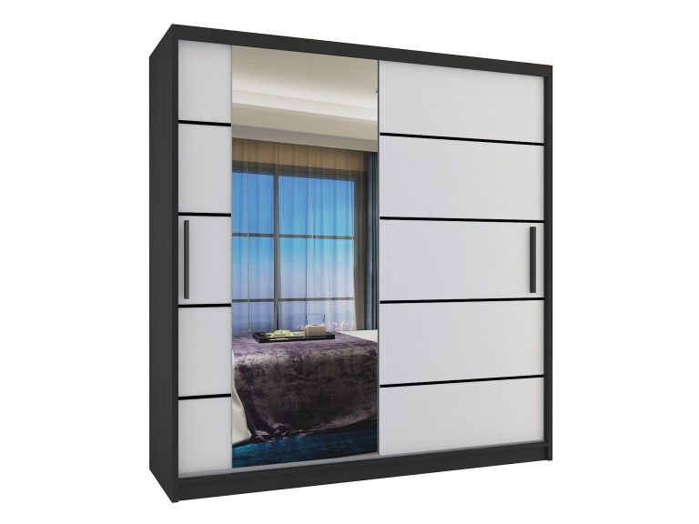 Armoire 158 cm Belini noir mat / blanc mat avec portes coulissantes miroir et tiroirs Fabricant MBP SZP7/0/B/W/0/KLP