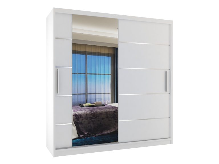 Armoire 158 cm Belini blanc mat avec portes coulissantes, miroir et tiroirs Fabricant MBP SZP7/0/W/W/0/KLAL