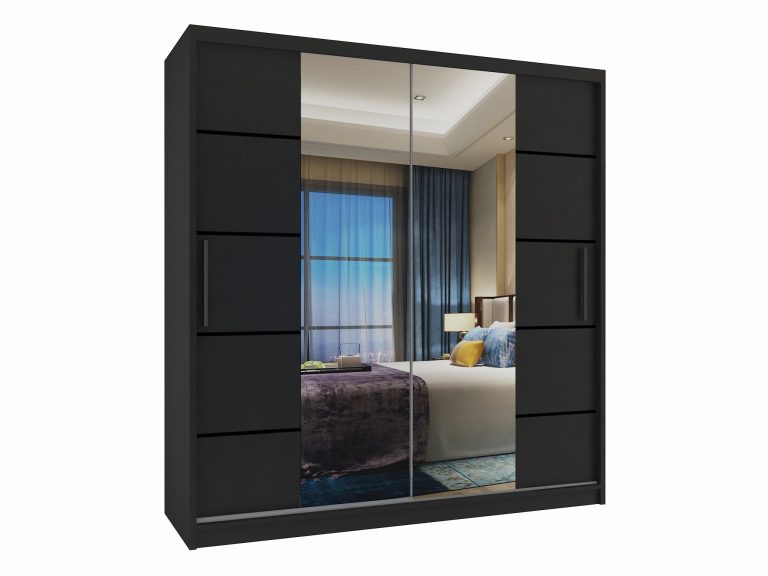 Armoire 158 cm Belini noir mat avec portes coulissantes, miroir et tiroirs Fabricant ME SZP7/0/B/B/0/KLP