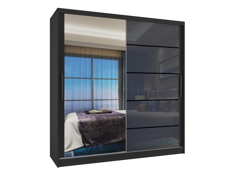 Armoire 158 cm Belini noir mat / gris brillant avec portes coulissantes miroir et tiroirs Fabricant MGB SZP7/0/B/1L5S/KLP