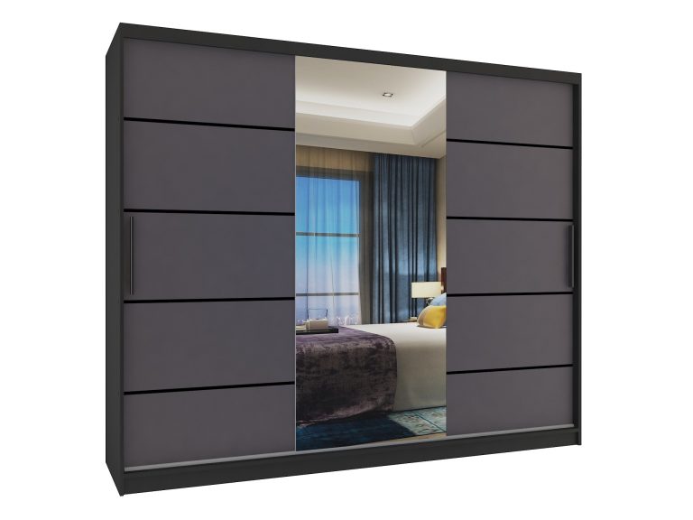  Armoire coulissante 232 cm PREMIUM AVEC TIROIRS et miroir gris anthracite graphite Fabricant MBP SZP8/0/1B/2SR1L/0/KLP 