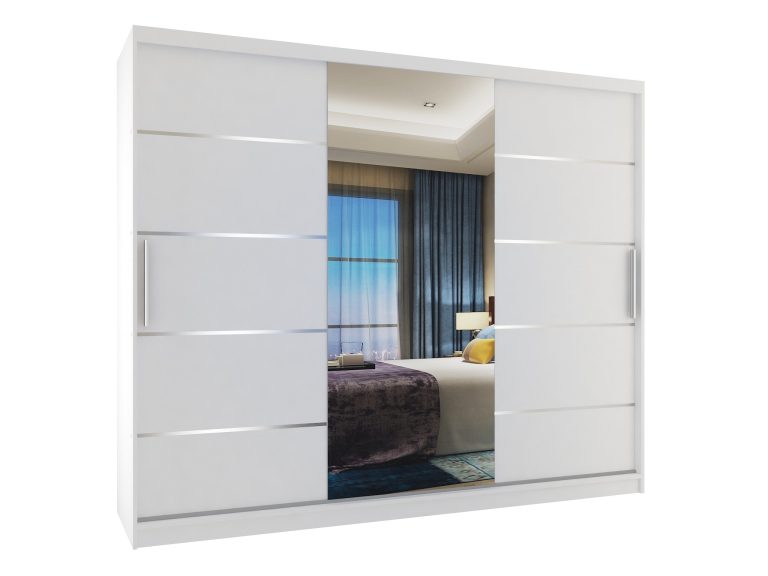 Armoire 235 cm Belini blanc mat avec portes coulissantes, miroir et tiroirs Fabricant MBP SZP8/0/1W/2W1L/0/KLAL