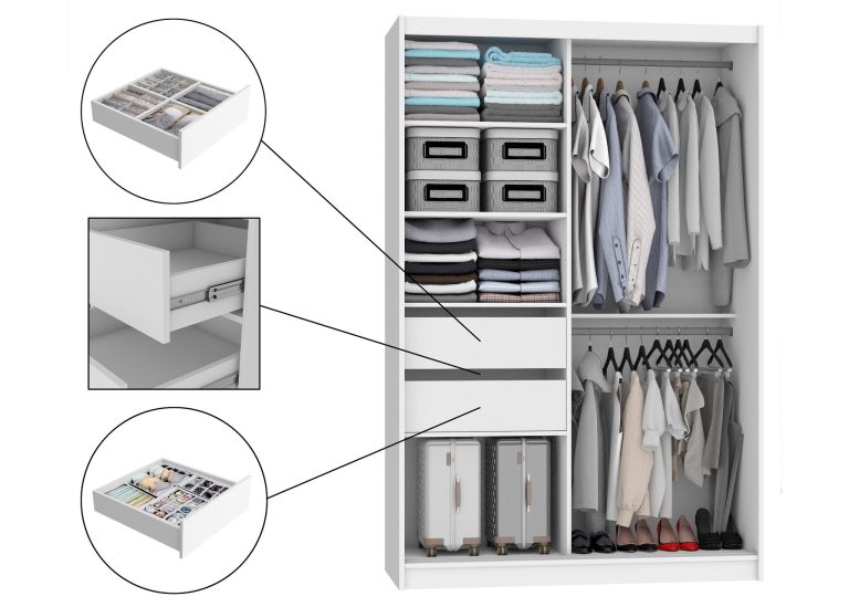 Armoire 133 cm Belini noir mat / chêne sonoma avec portes coulissantes, miroir et tiroirs Fabricant MBP SZP6/1/B/DS/0/KLP