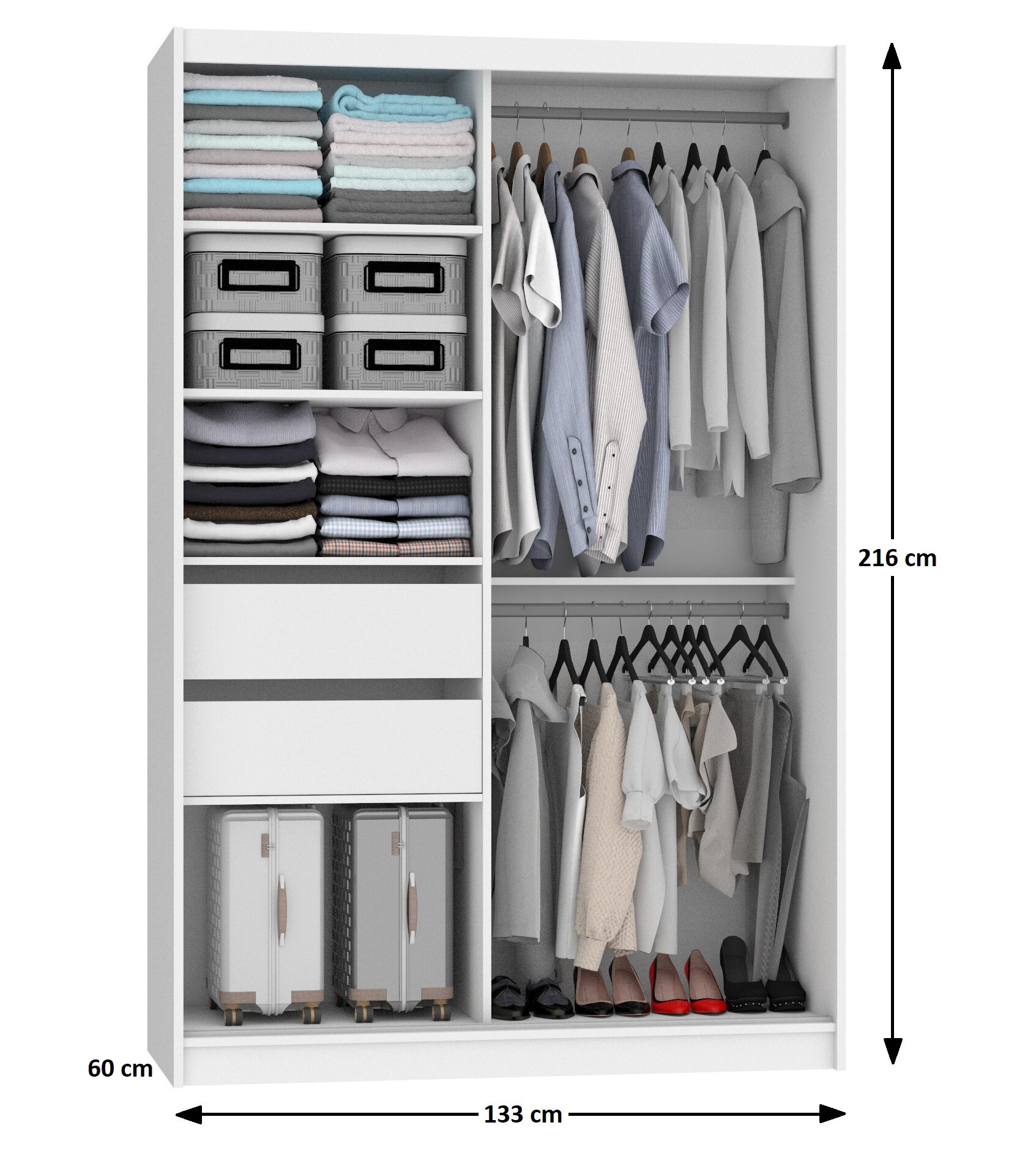 Armoire 133 cm Belini noir mat / chêne sonoma avec portes coulissantes, miroir et tiroirs Fabricant MBP SZP6/1/B/DS/0/KLP