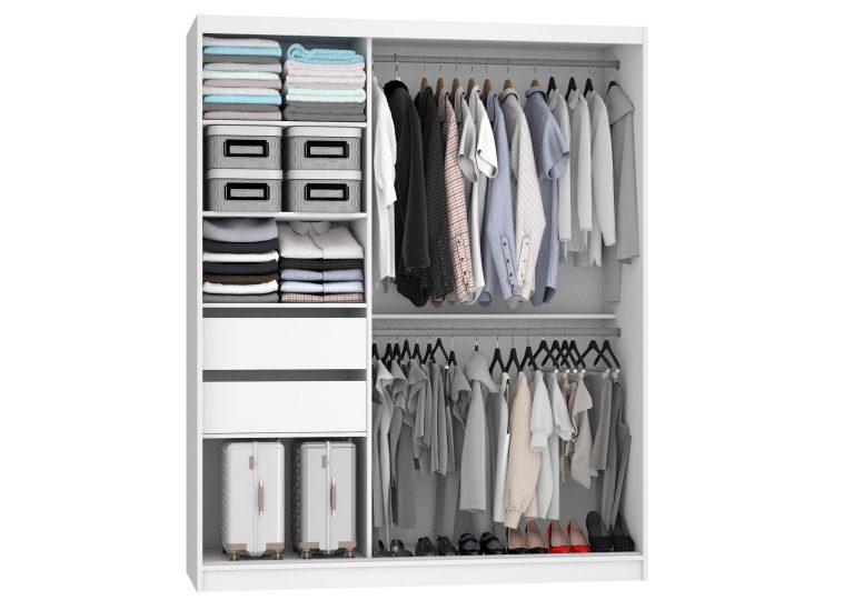 Armoire 158 cm Belini blanc mat / gris brillant avec portes coulissantes miroir et tiroirs Fabricant MGB SZP7/0/W/1L5S/KLAL
