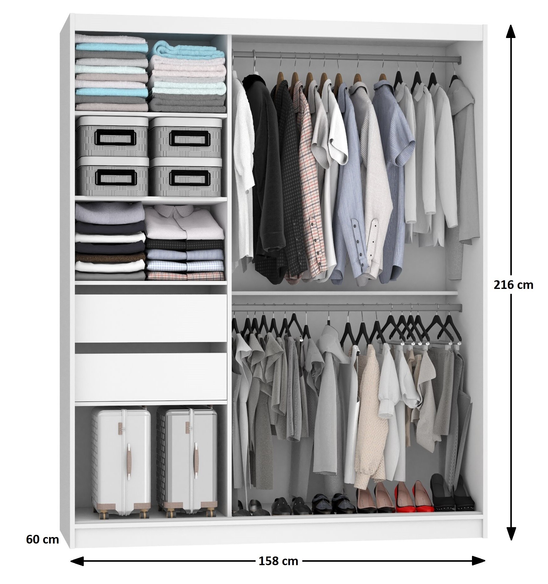 Armoire 158 cm Belini blanc mat / gris brillant avec portes coulissantes miroir et tiroirs Fabricant MGB SZP7/0/W/1L5S/KLAL