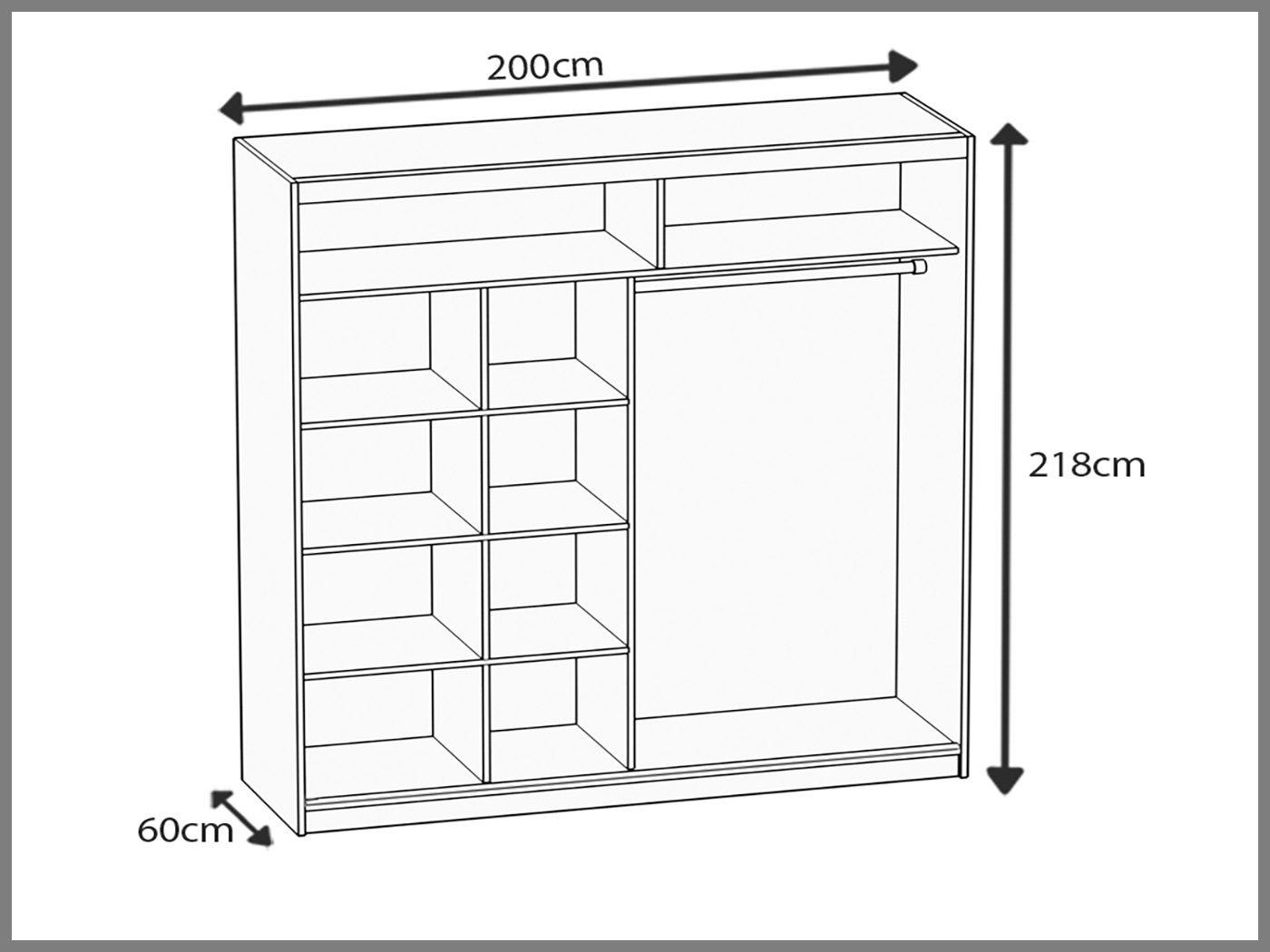 Armoire 200 cm Belini noir mat avec portes coulissantes et miroir Fabricant MV SZP1/1/B/B/W/HI