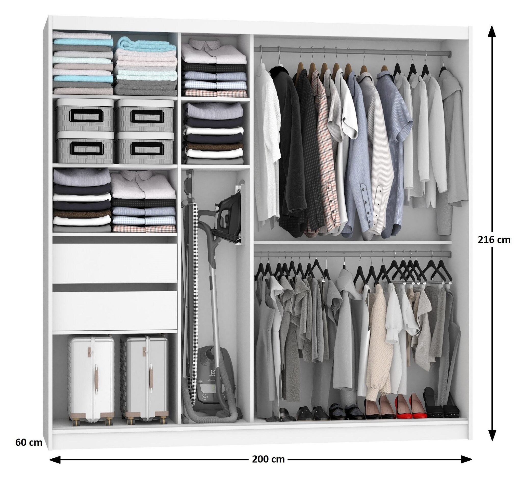 Armoire 200 cm Belini blanc mat / chêne sonoma avec portes coulissantes, miroir et tiroirs Fabricant ME SZP5/1/W/DS/0/KLAL