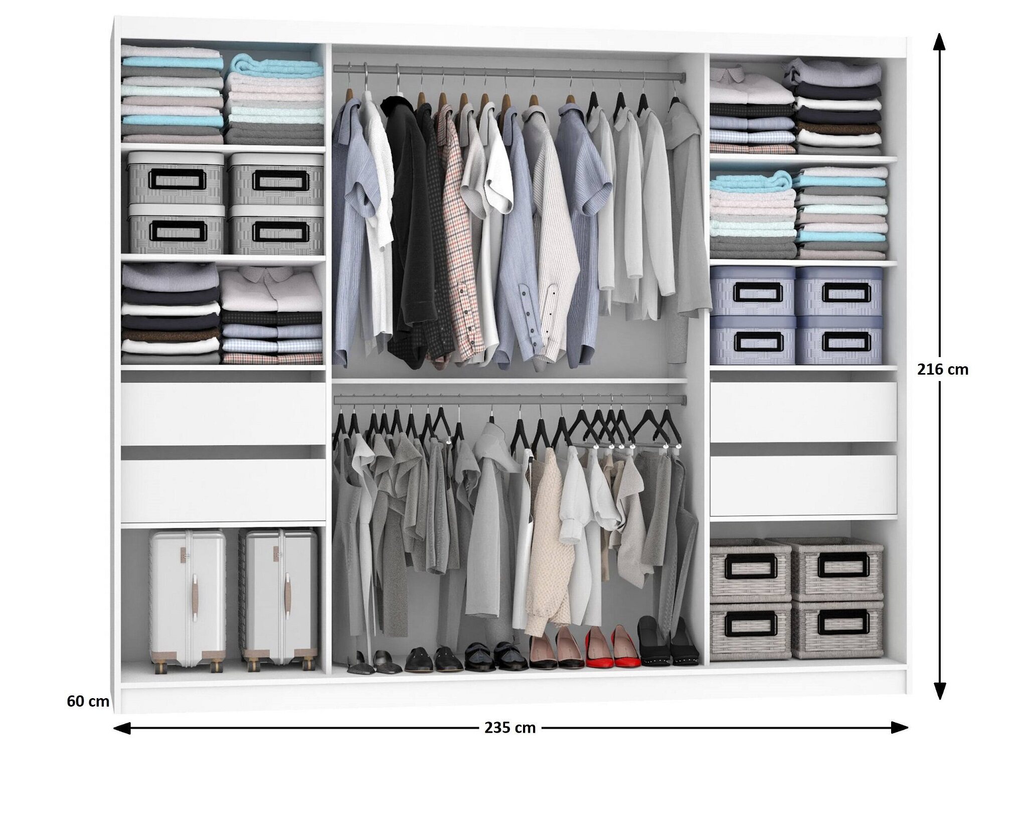 Armoire 235 cm Belini blanc mat / gris brillant avec portes coulissantes miroir et tiroirs Fabricant MGB SZP8/0/W/2S1L/KLAL