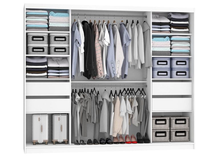 Armoire 235 cm Belini blanc mat / gris brillant avec portes coulissantes miroir et tiroirs Fabricant MGB SZP8/0/W/2S1L/KLAL