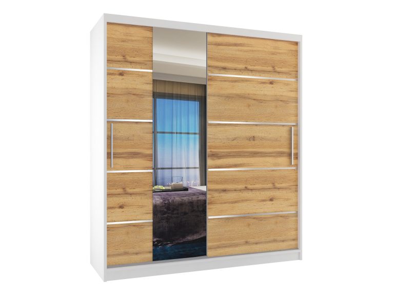 Armoire 133 cm Belini blanc mat / chêne wotan avec portes coulissantes, miroir et tiroirs Fabricant MBP SZP6/1/W/DW/0/KLAL