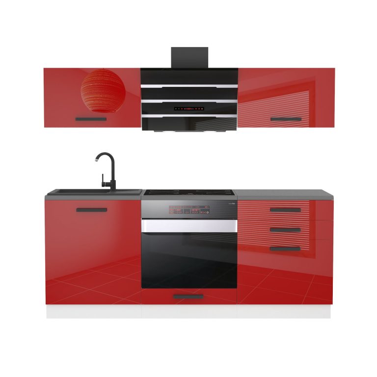  Meubles de cuisine Premium Version Complète 180 cm rouge brillant avec plan de travail Fabricant INF SOPHIA/0/WT/R/B/B1