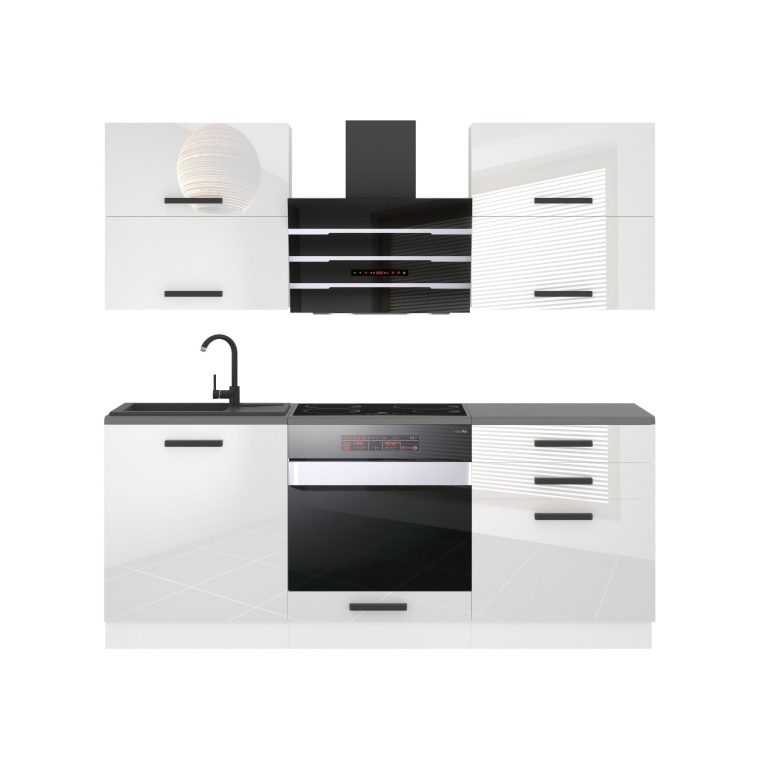 Meubles de cuisine Premium Version Complète 180 cm blanc brillant avec plan de travail Fabricant INF EMILY/0/WT/W/B/B1
