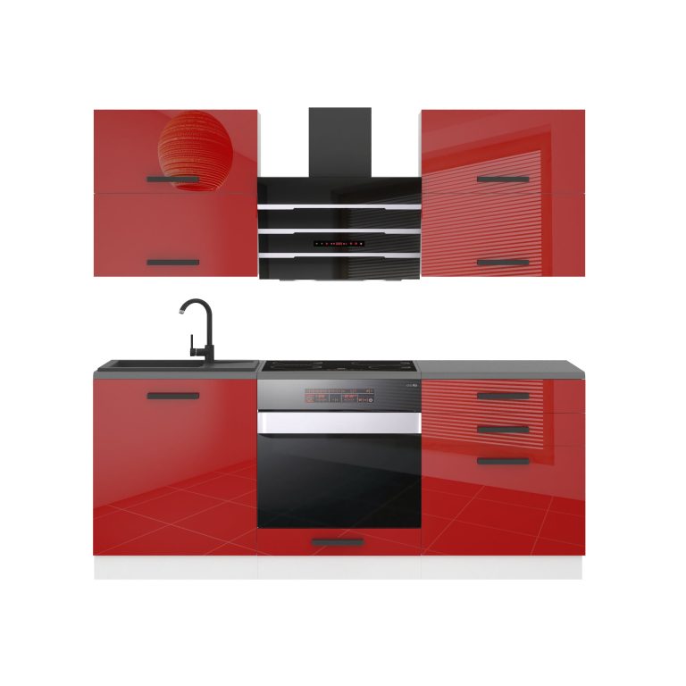 Meubles de cuisine Premium Version Complète 180 cm rouge brillant avec plan de travail Fabricant INF EMILY/0/WT/R/B/B1