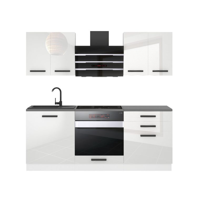 Meubles de cuisine Premium Version Complète 180 cm blanc brillant sans plan de travail Fabricant INF MARY/0/WT/W/0/B1