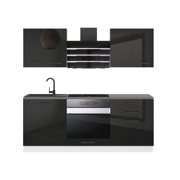 Meubles de cuisine Premium Version Complète 180 cm brillance noir sans plan de travail Fabricant INF MARY/0/WT/B/0/B1