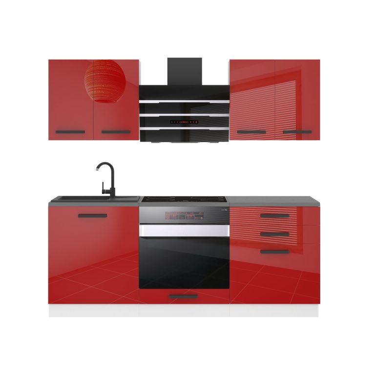 Meubles de cuisine Premium Version Complète 180 cm brillance rouge avec plan de travail Fabricant INF MARY/0/WT/R/B/B1
