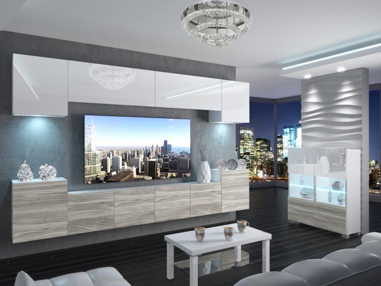 Meuble mural 300 cm Belini blanc brillant / gris anthracite Glamour Wood Imperium 4 Fabricant IMP 4/5/W/WGW1/0/0