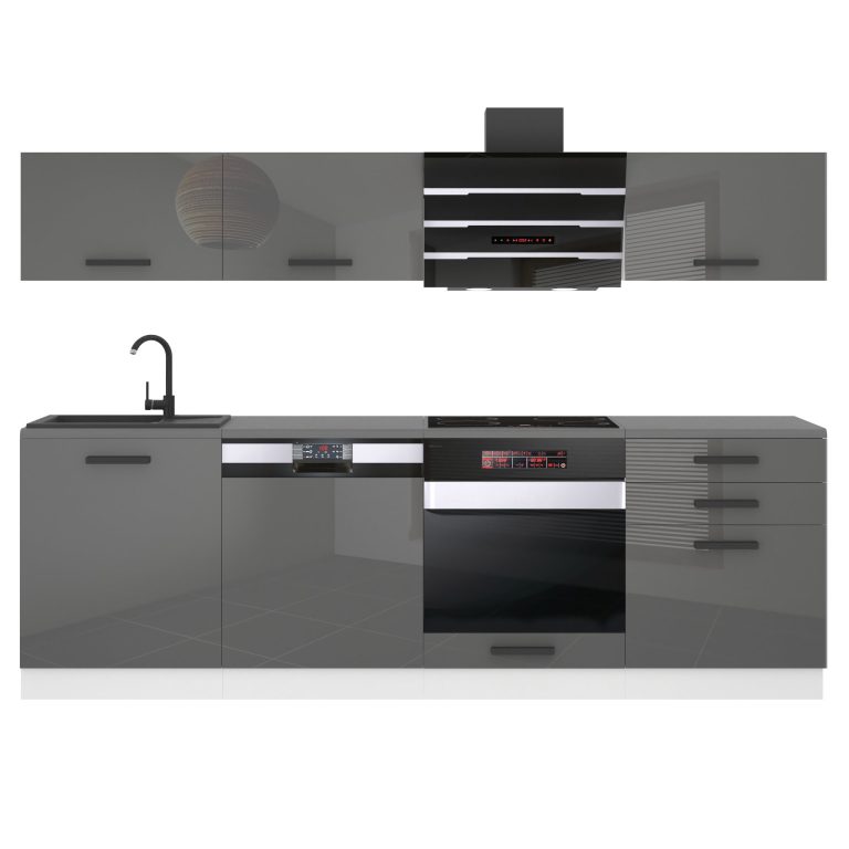 Meubles de cuisine Premium Version Complète 240 cm brillance gris sans plan de travail Fabricant INF LINDA/0/WT/S/0/B1