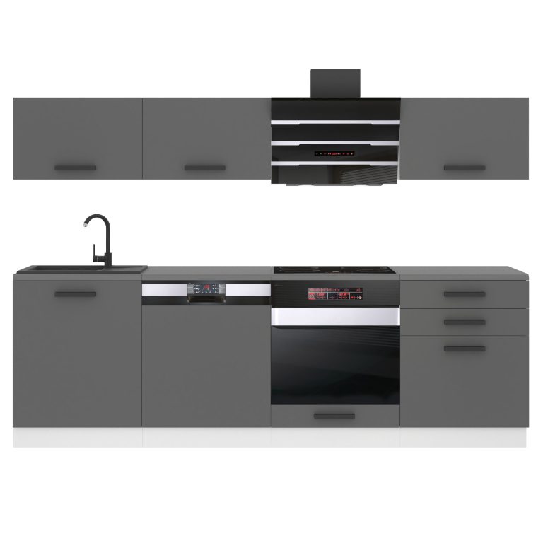 Meubles de cuisine Premium Version Complète 240 cm gris graphite anthracite avec plan de travail Fabricant TOR LINDA/0/WT/SR/B/B1
