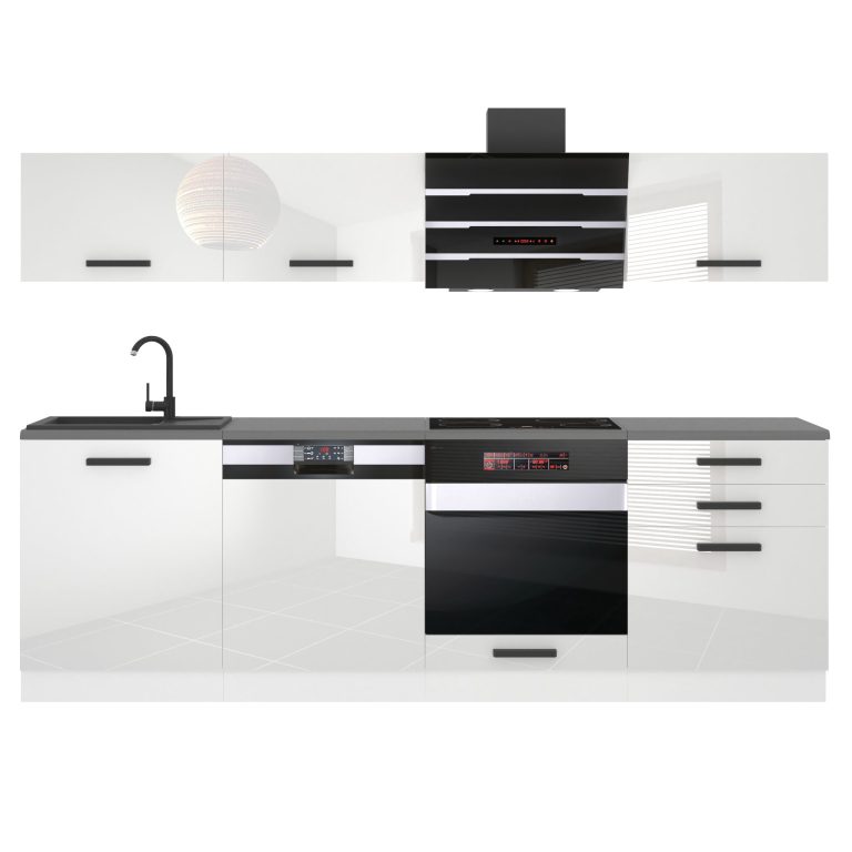 Meubles de cuisine Premium Version Complète 240 cm brillance blanc avec plan de travail Fabricant INF LINDA/0/WT/W/B/B1