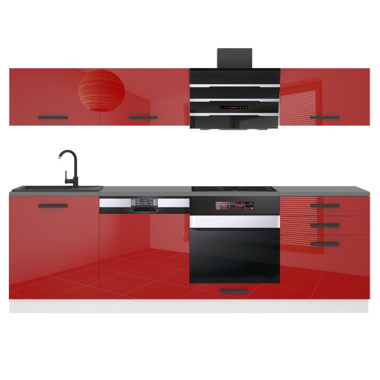 Meubles de cuisine Premium Version Complète 240 cm brillance rouge avec plan de travail Fabricant INF LINDA/0/WT/R/B/B1
